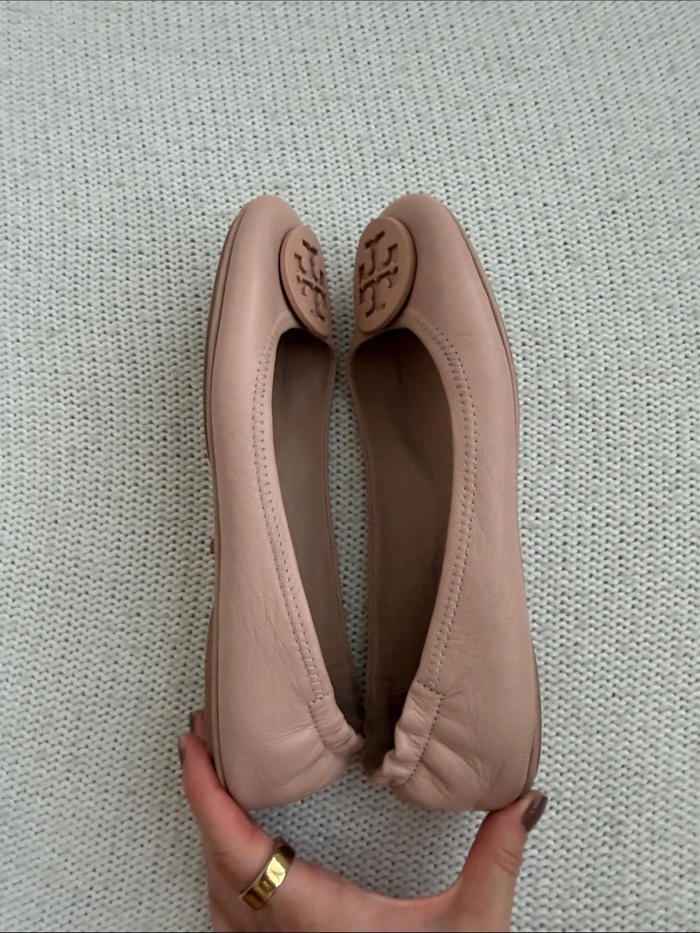 Tory Burch Leather Minnie Travel Ballet Flat Pink/Nude Size 8
